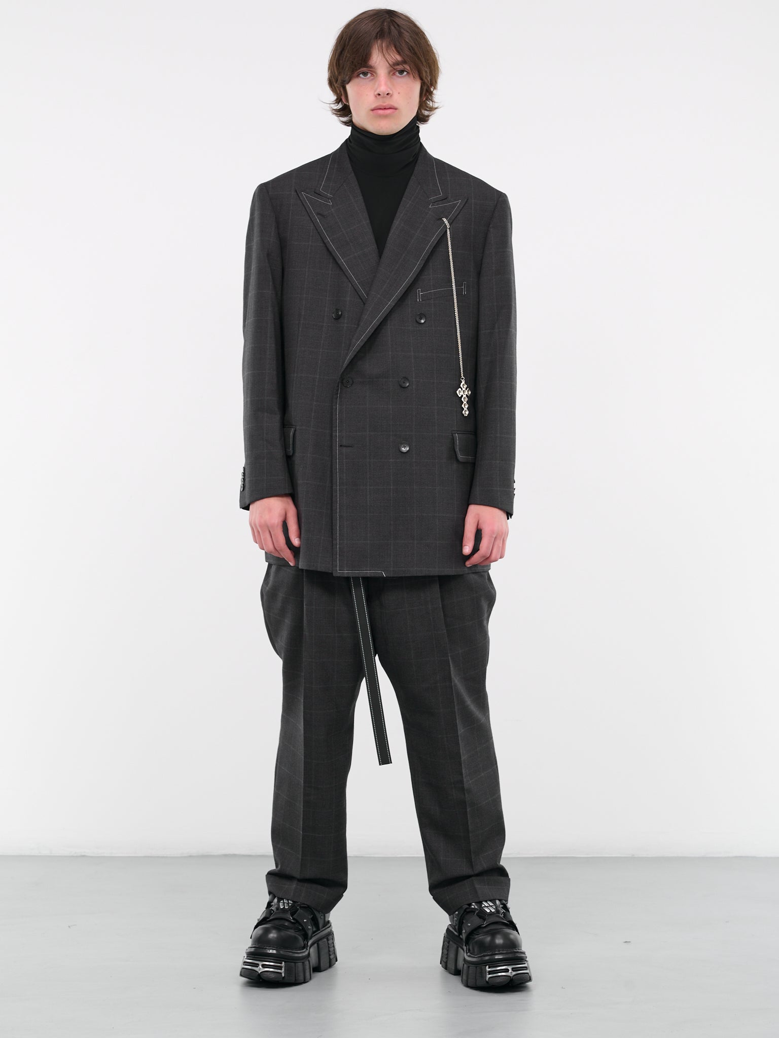 Double Waist Plaid Trousers (BS239616-DARK-PLAID)