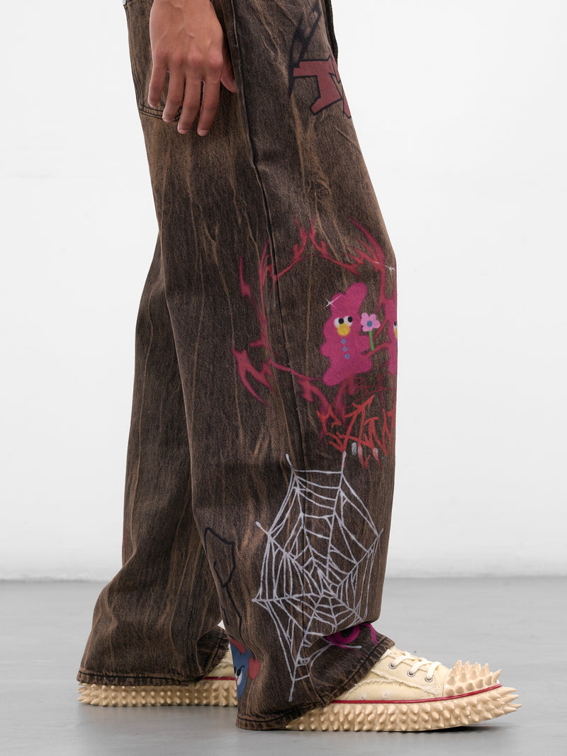 Brown Denim Graffiti Baggy Jeans (BUPA0104-BROWN)