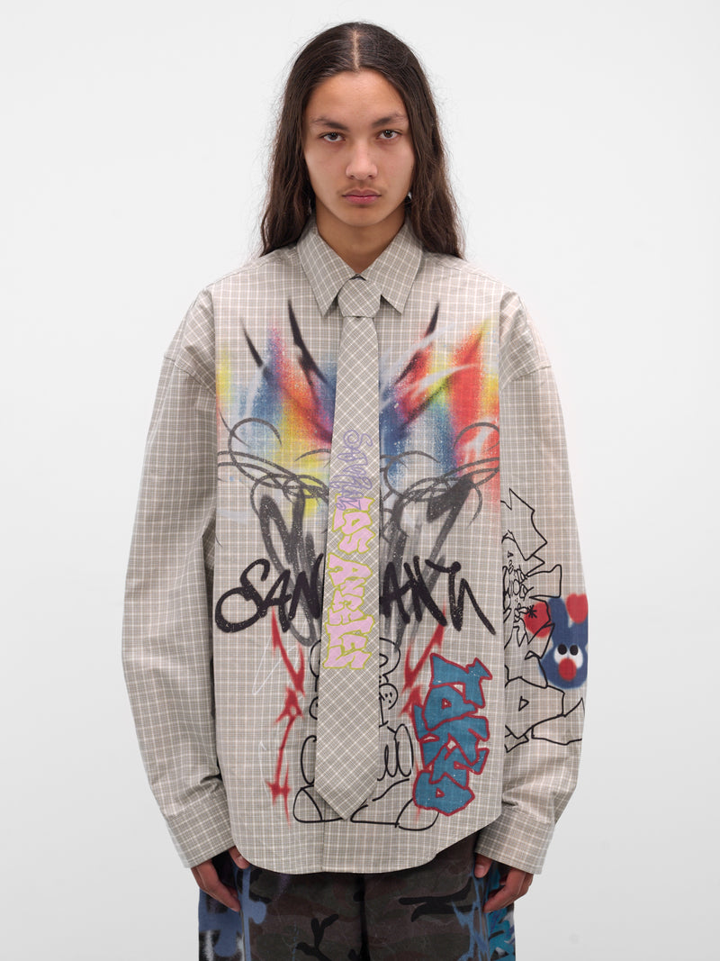 Gray Necktie Graffiti Shirt (BUSL0101-GREY)