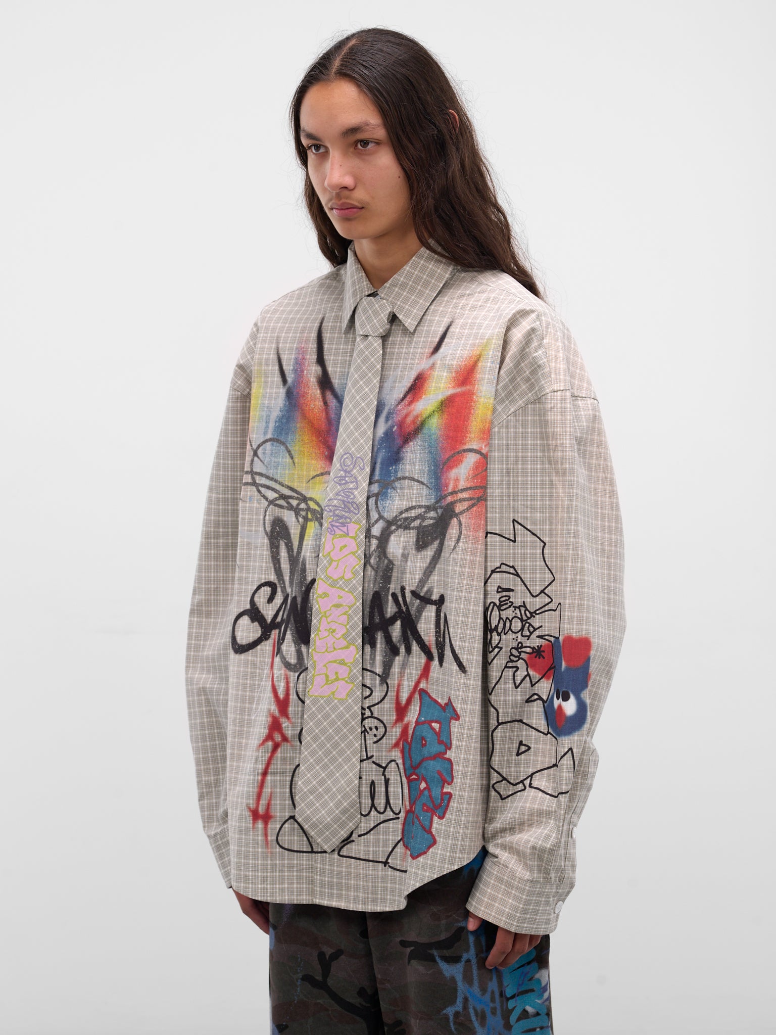 Gray Necktie Graffiti Shirt (BUSL0101-GREY)