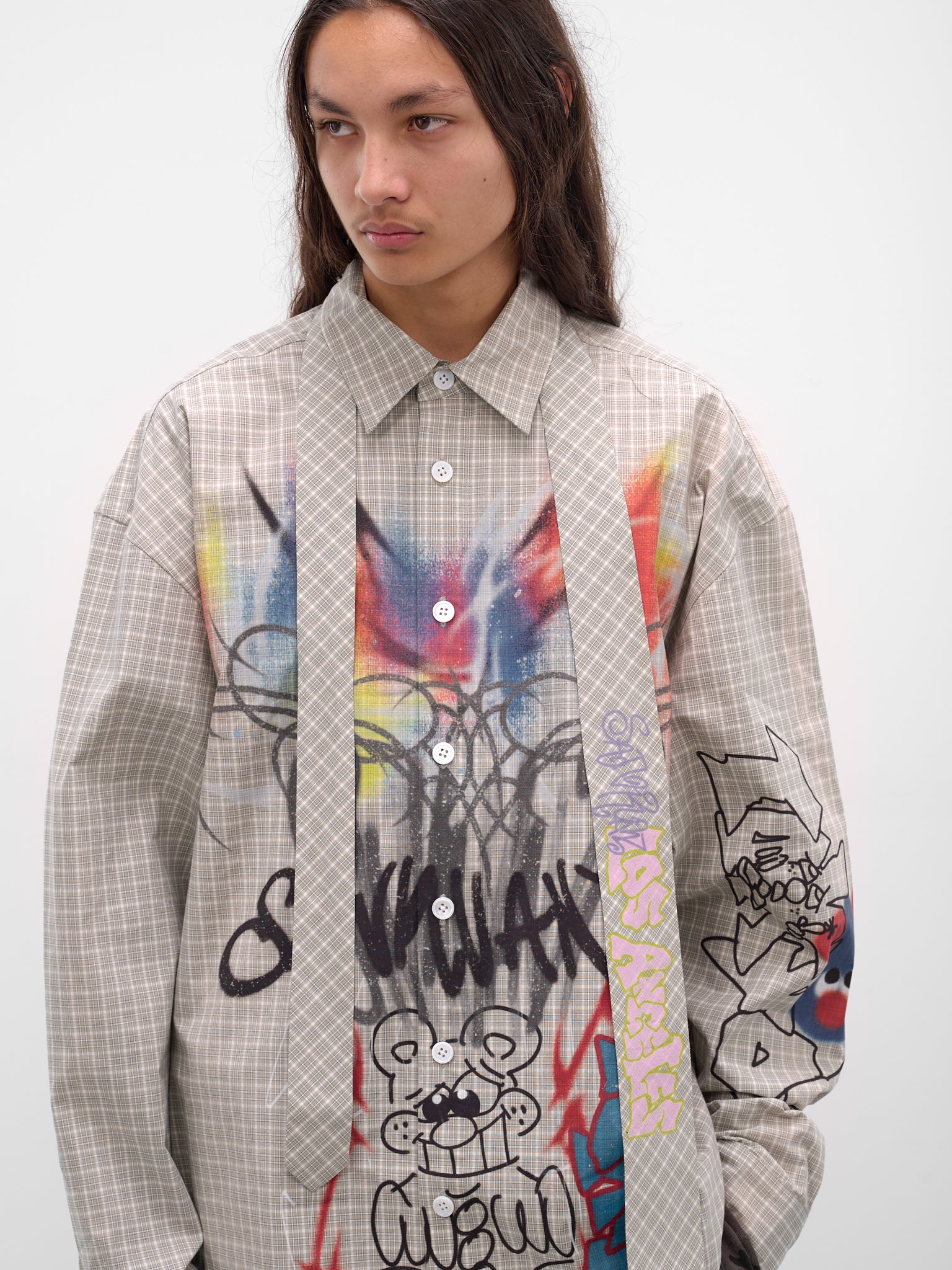 Gray Necktie Graffiti Shirt (BUSL0101-GREY)