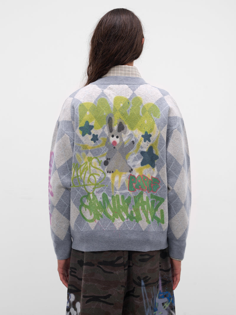 Gray Argyle Graffiti Sweater (BUSW0102-BLUE)