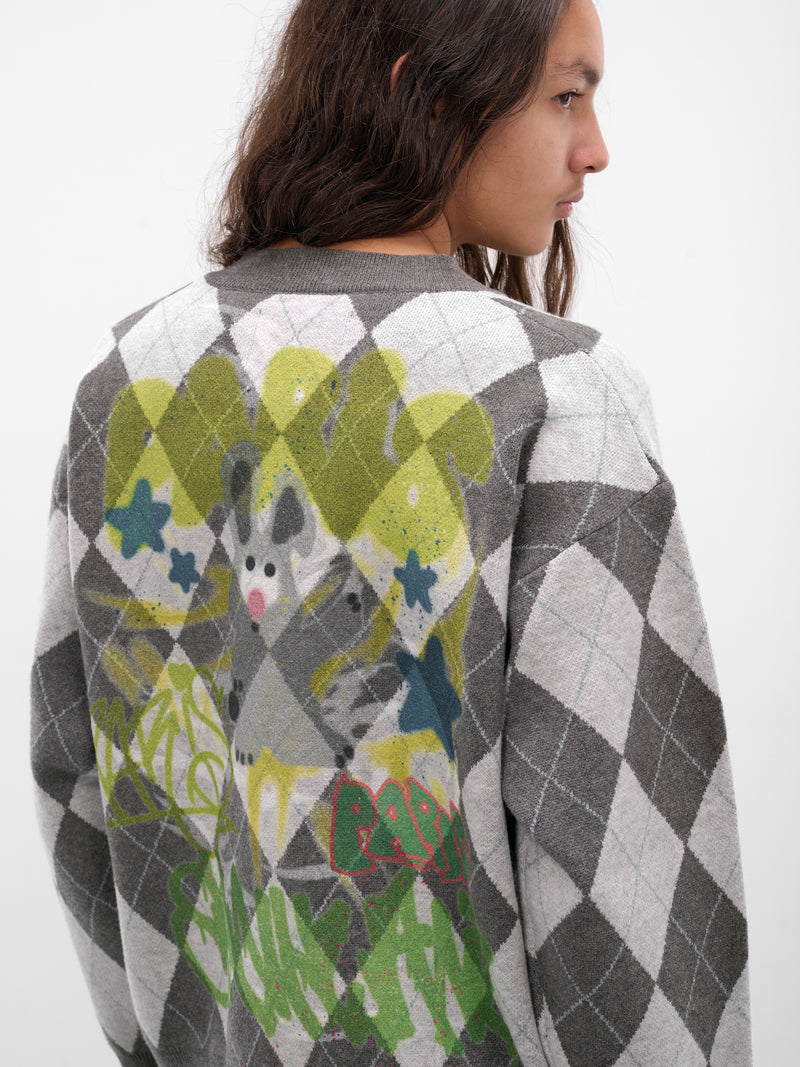 Gray Argyle Graffiti Sweater (BUSW0102-GREY)