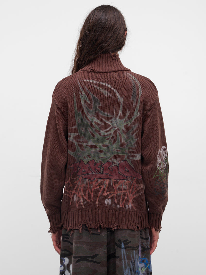 Brown Distressed Knit Graffiti Sweater (BUSW0103-BROWN)