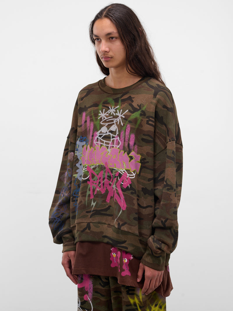 Camo Layered Graffiti Crewneck Sweatshirt (BUTH0101-CAMOUFLAGE)