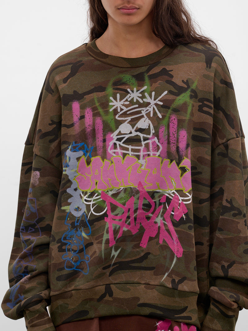 Camo Layered Graffiti Crewneck Sweatshirt (BUTH0101-CAMOUFLAGE)
