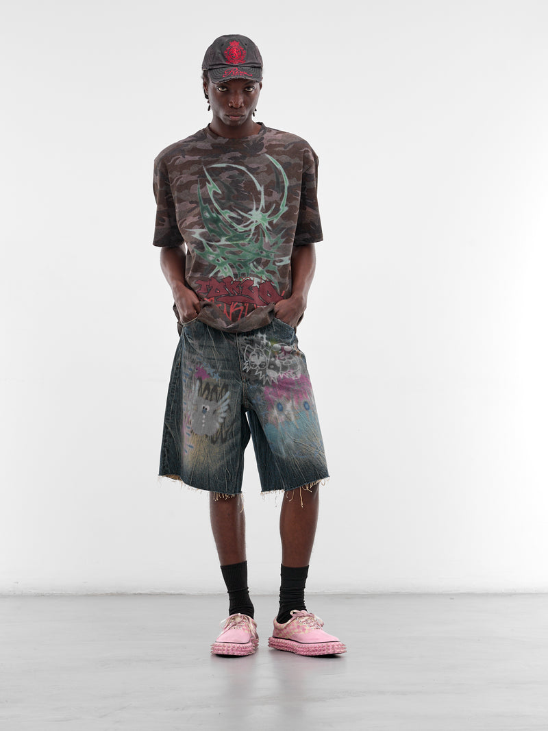 Blue Denim Graffiti Shorts (B26SSUSH0104-BLUE)