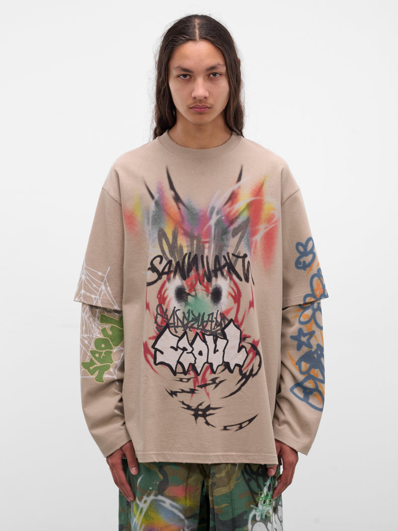 Khaki Graffiti Layered Tee (BUTS0105-KHIKI)