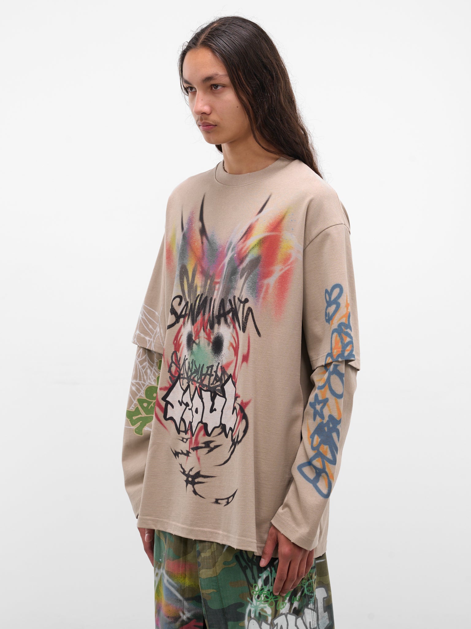 Khaki Graffiti Layered Tee (BUTS0105-KHIKI)