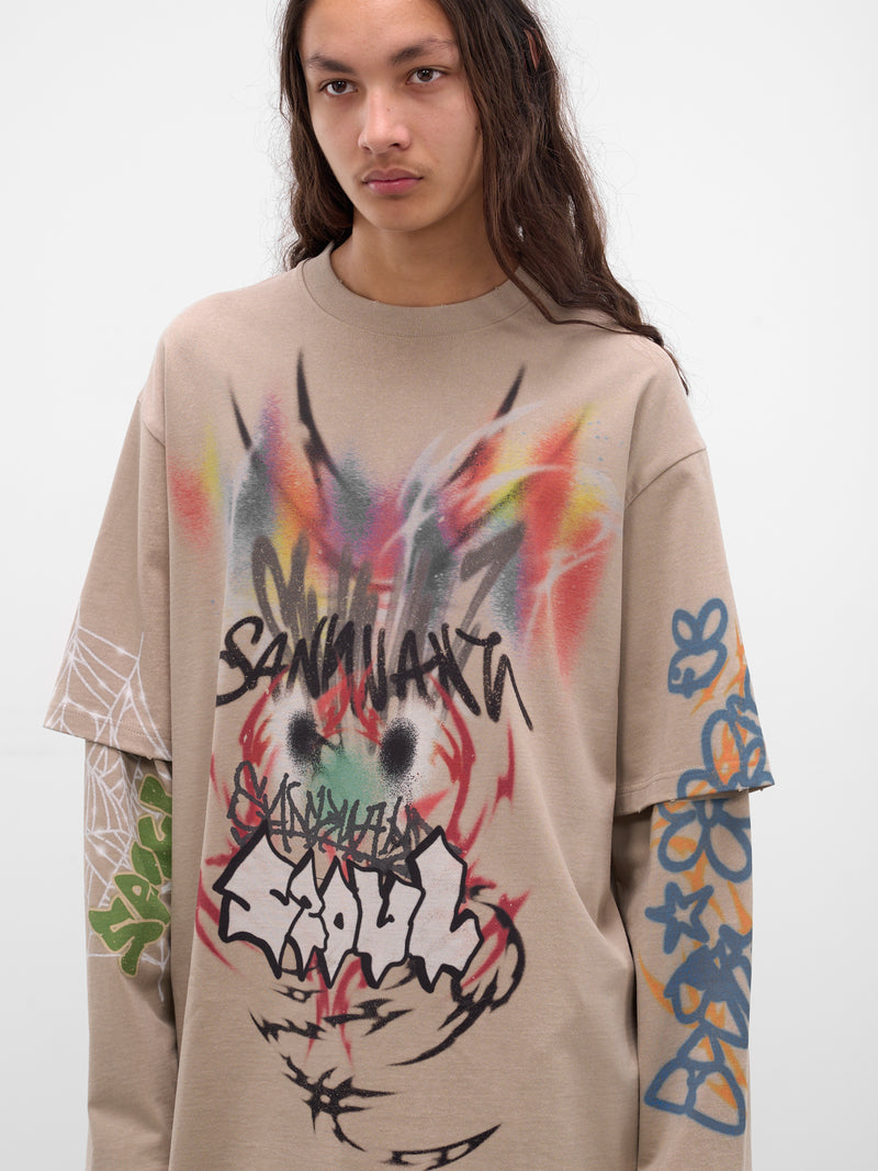 Khaki Graffiti Layered Tee (BUTS0105-KHIKI)