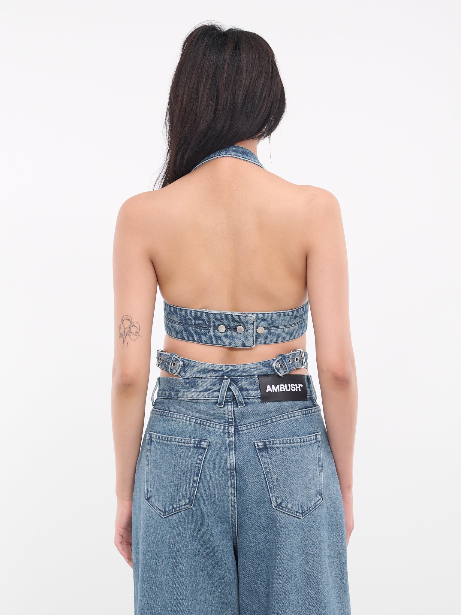 Ambush Buckle-strap Halterneck Denim Bralette in Blue