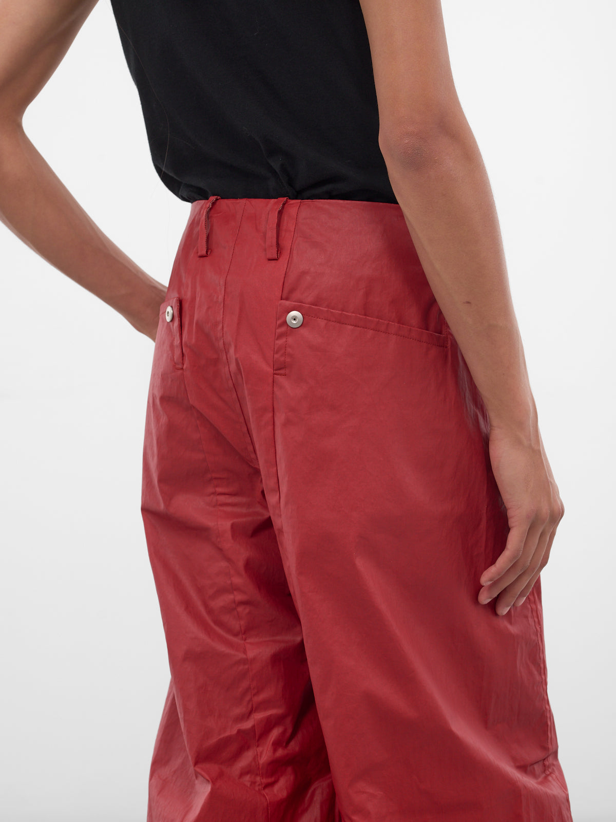 Red Pina Coated Canvas Trousers (TRS-103-03-RED)