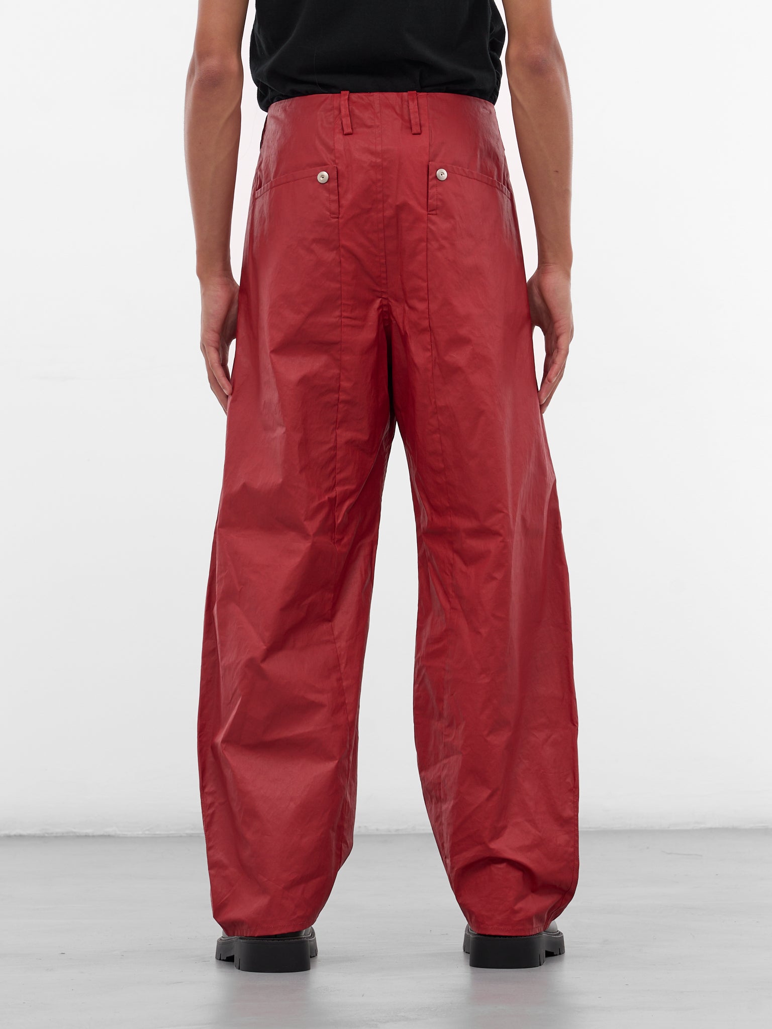Red Pina Coated Canvas Trousers (TRS-103-03-RED)