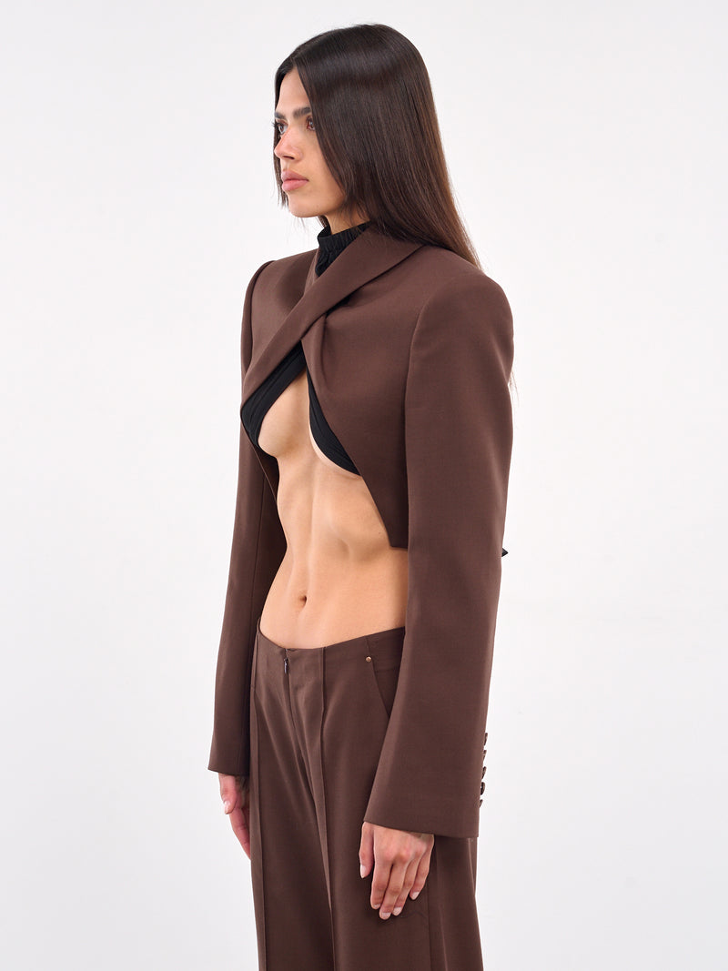 Crossed Lapel Blazer (BZ07W1PU790-MAROON)