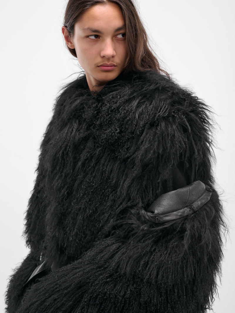 Black Reversible Mongolian Fur Coat (C025-K006-BLACK)