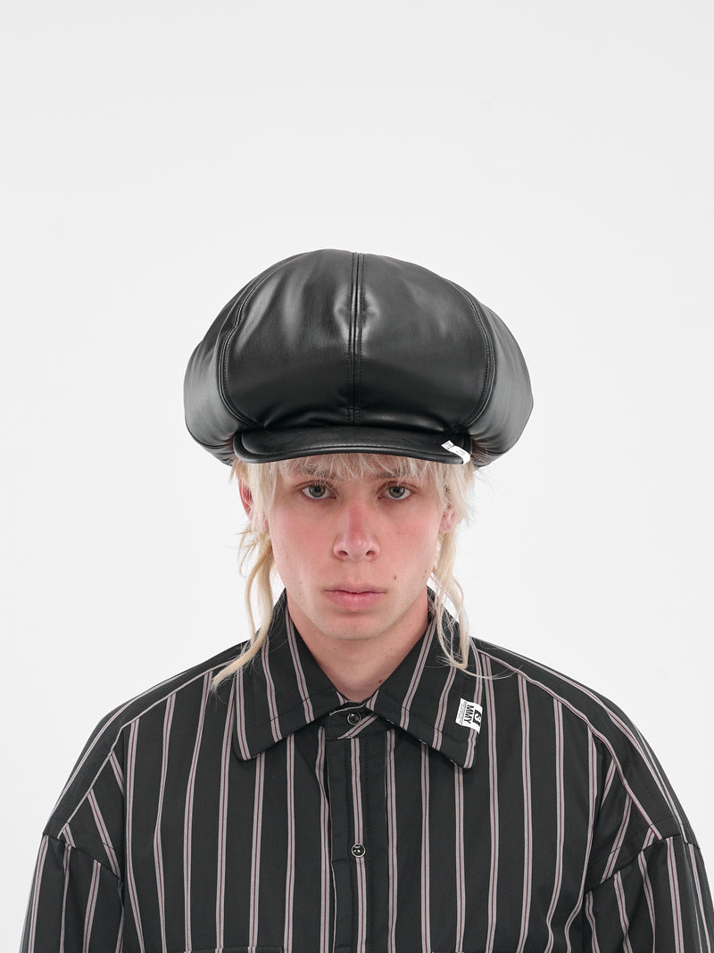 Black Vegan Leather Newsboy Hat (C15AC402-BLACK)