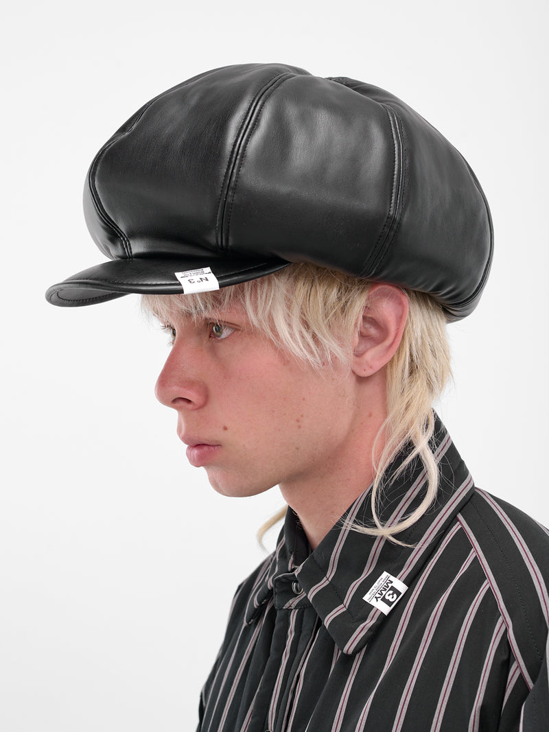 Black Vegan Leather Newsboy Hat (C15AC402-BLACK)