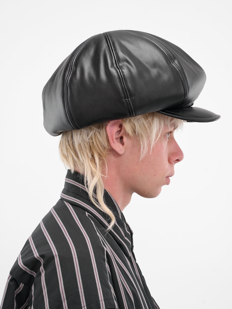 Black Vegan Leather Newsboy Hat (C15AC402-BLACK)