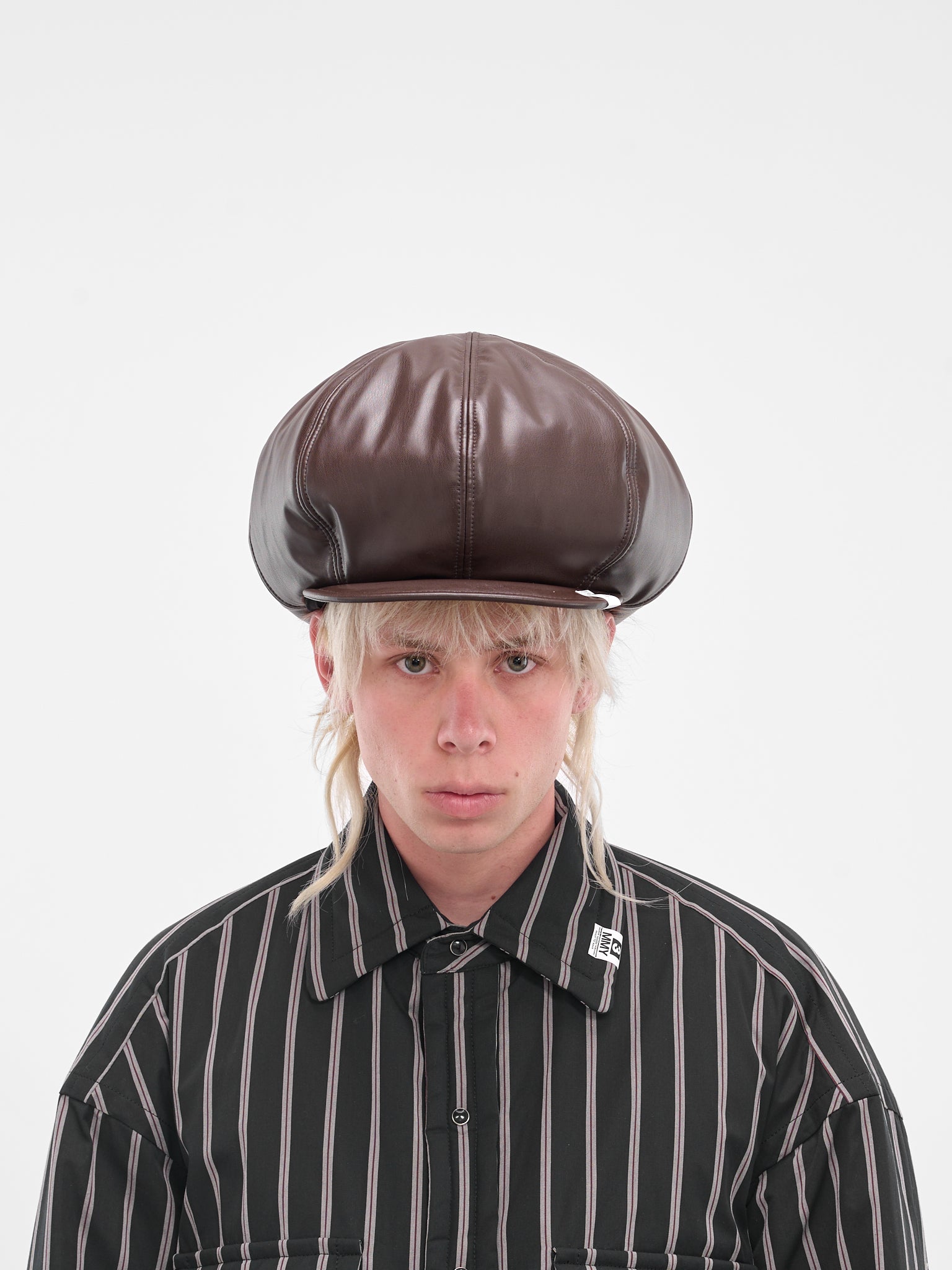 Brown Vegan Leather Newsboy Hat (C15AC402-BROWN)