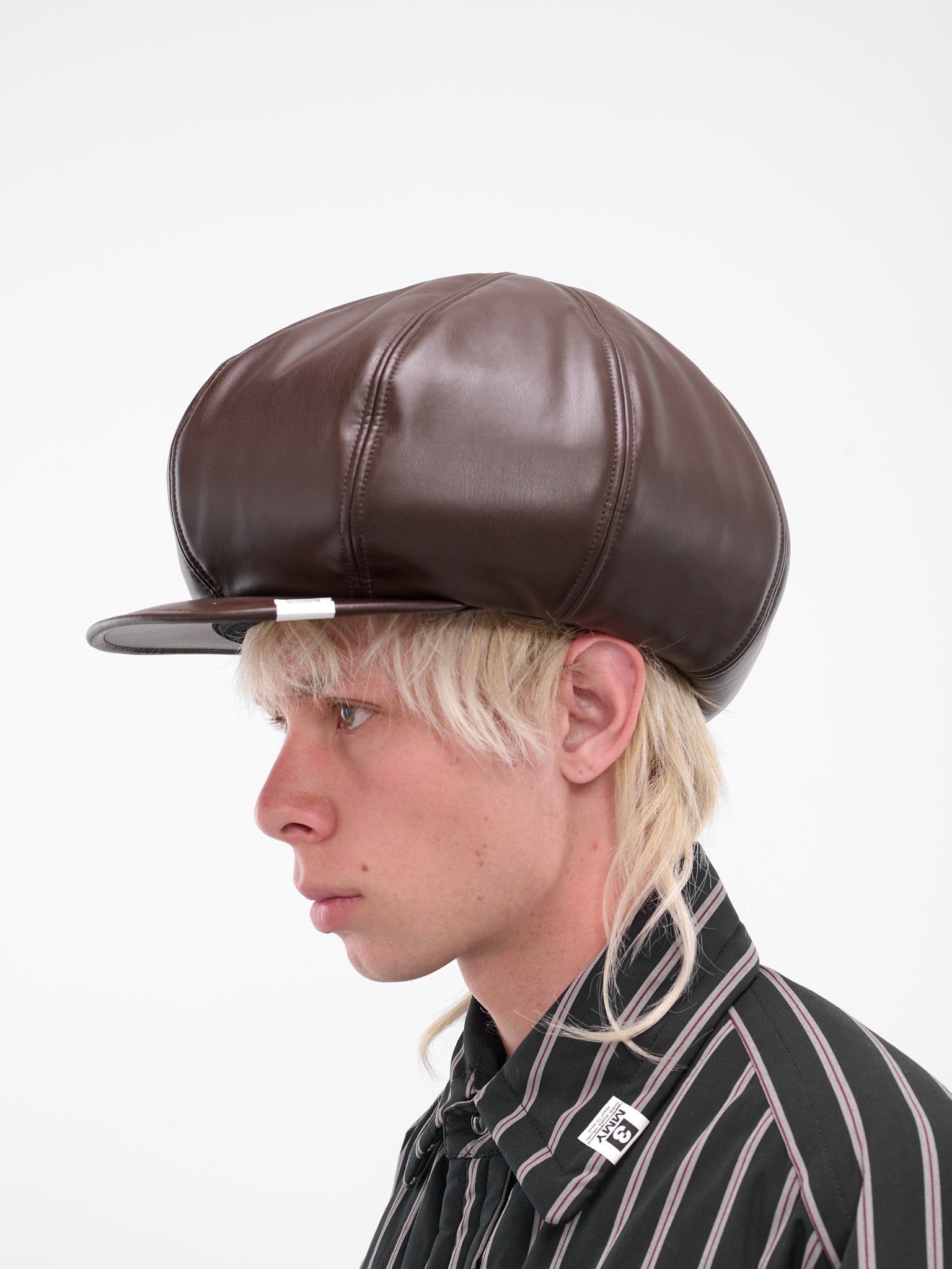 Brown Vegan Leather Newsboy Hat (C15AC402-BROWN)