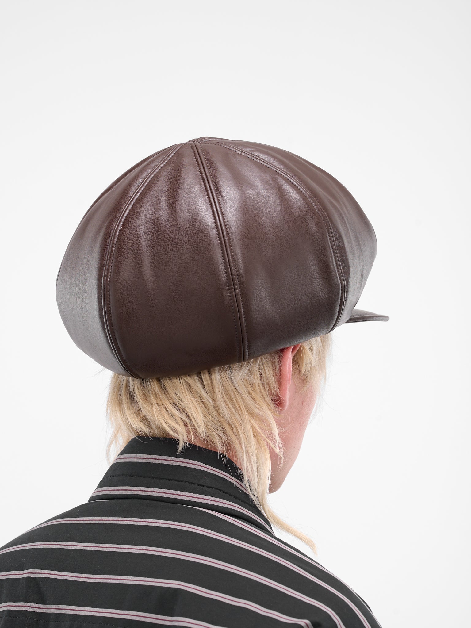 Brown Vegan Leather Newsboy Hat (C15AC402-BROWN)