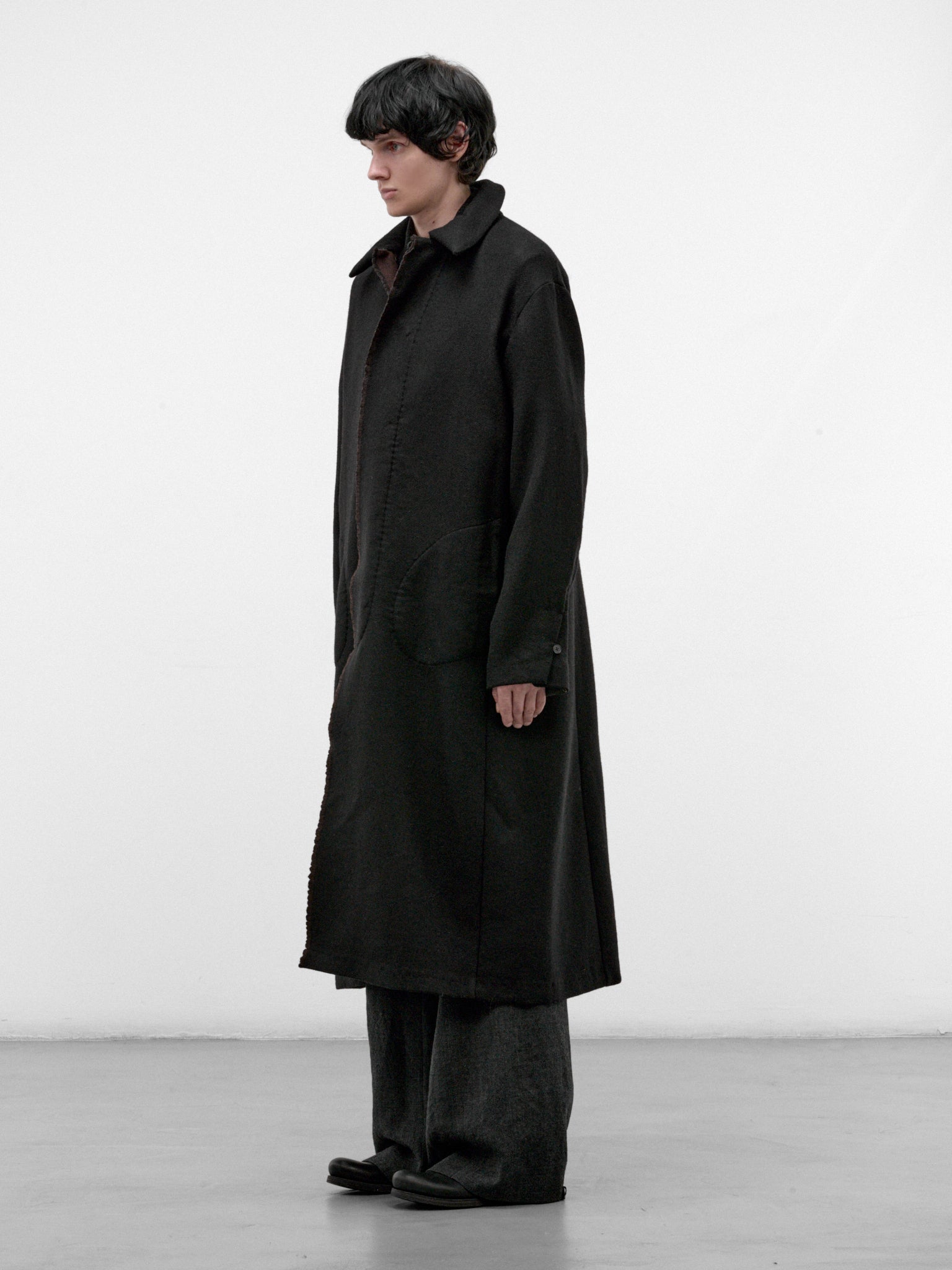 Black Wool Long Buttoned Coat (C221E-WPP-BLACK-BROWN)