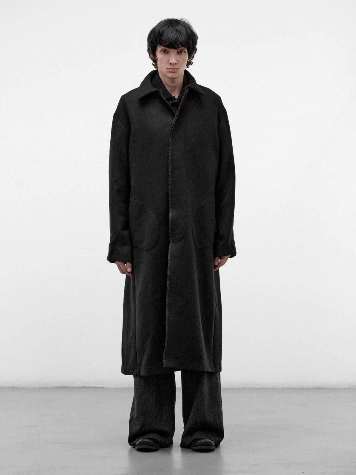 Black Wool Long Buttoned Coat (C221E-WPP-BLACK-BROWN)