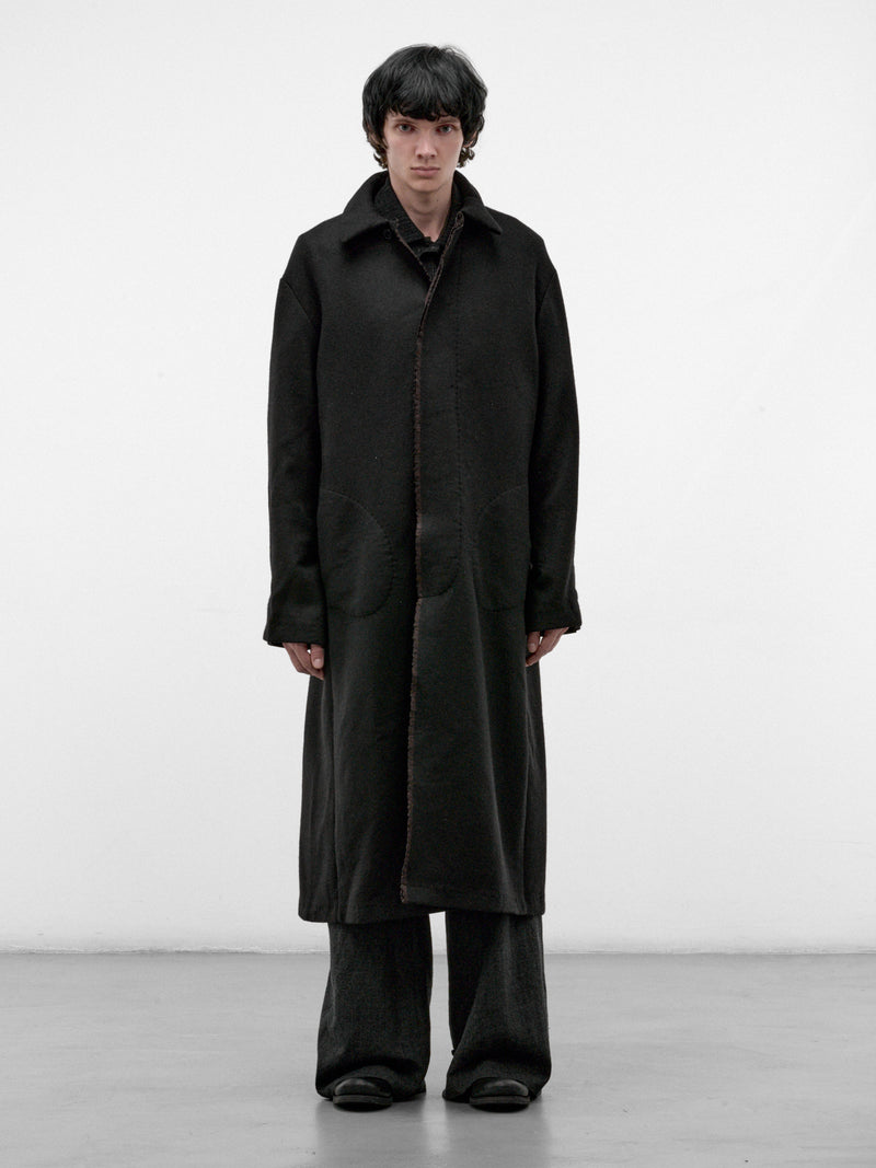Black Wool Long Buttoned Coat (C221E-WPP-BLACK-BROWN)