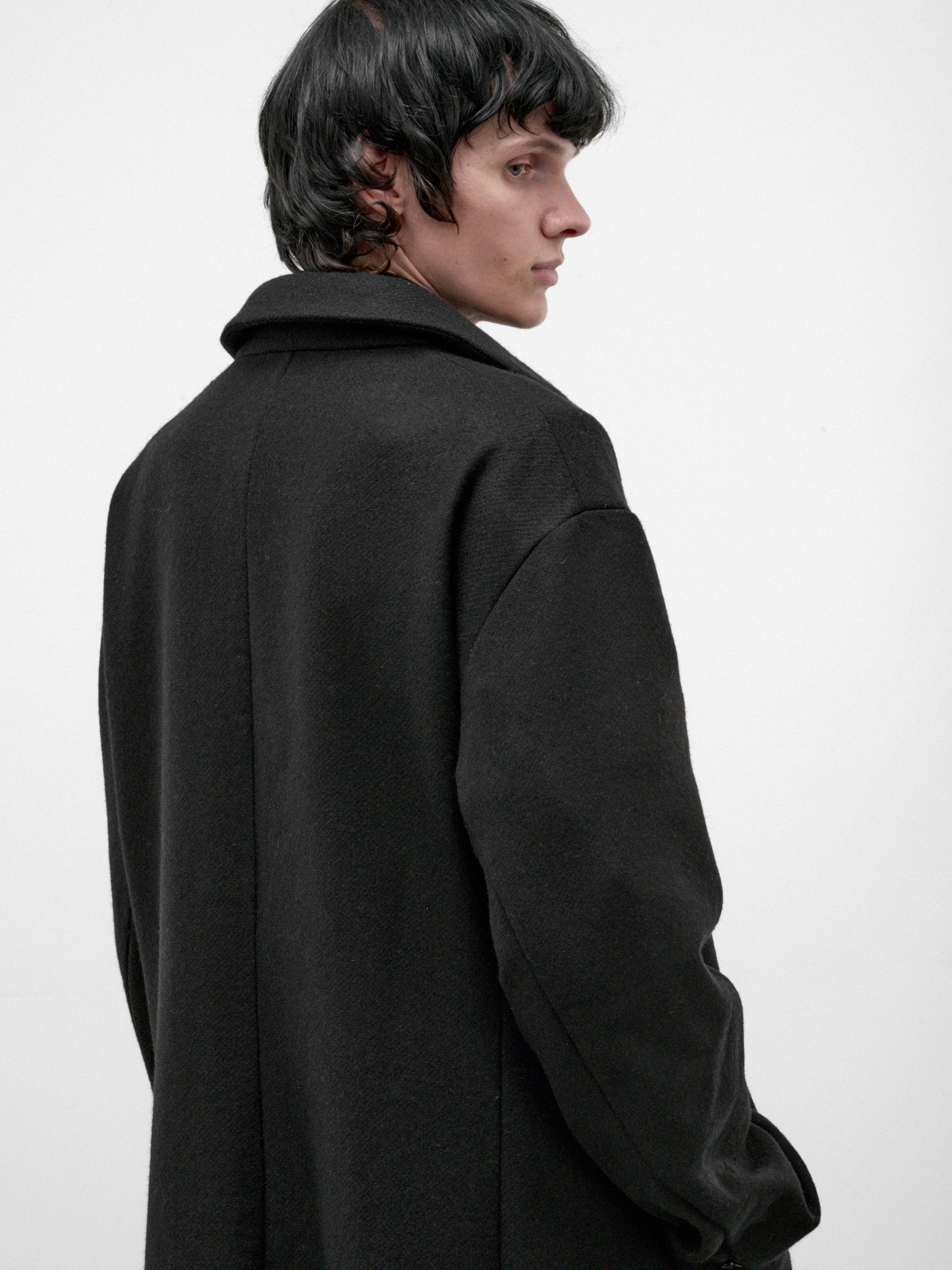 Black Wool Long Buttoned Coat (C221E-WPP-BLACK-BROWN)