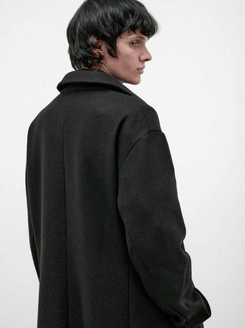 Black Wool Long Buttoned Coat (C221E-WPP-BLACK-BROWN)