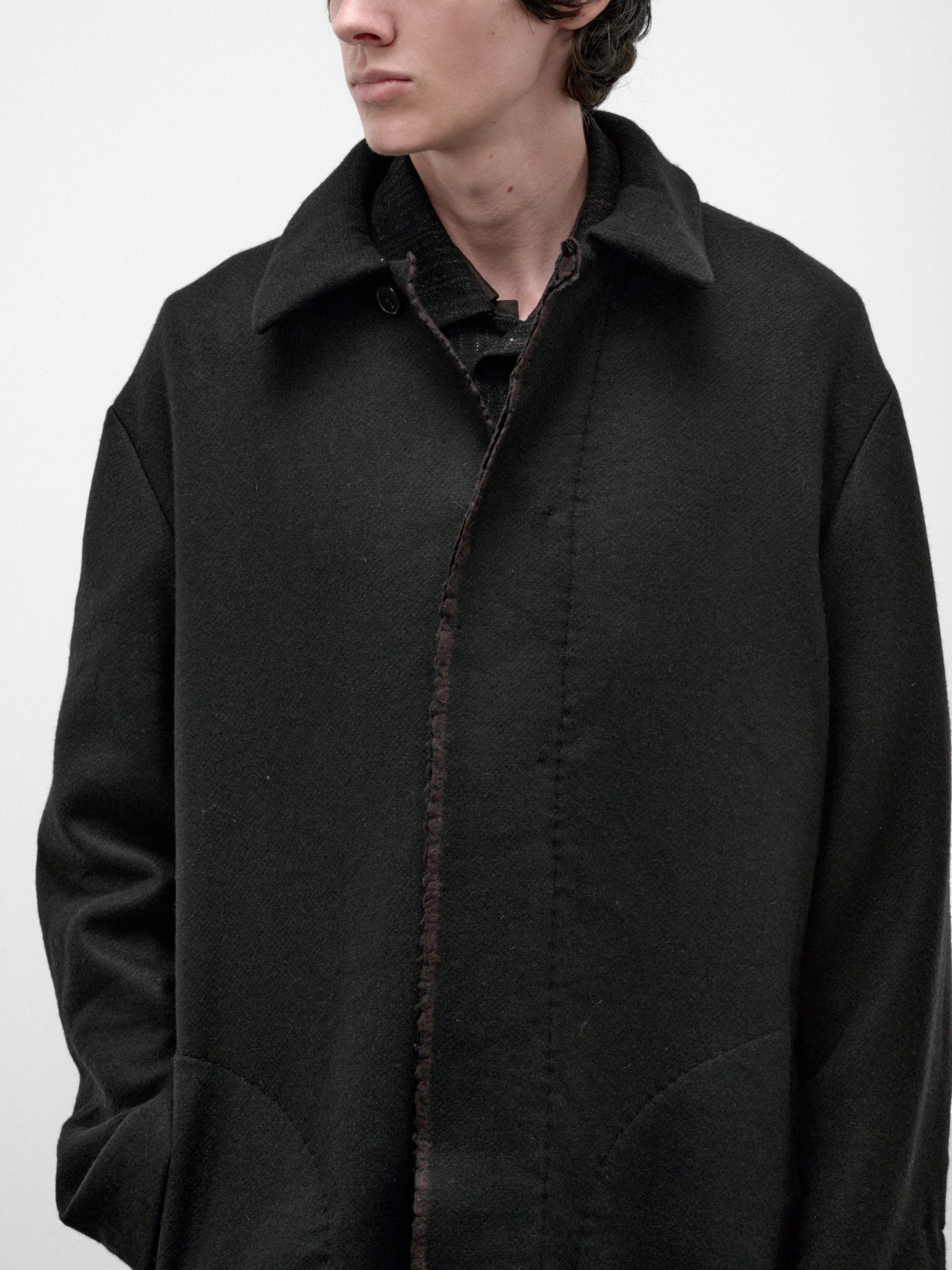 Black Wool Long Buttoned Coat (C221E-WPP-BLACK-BROWN)