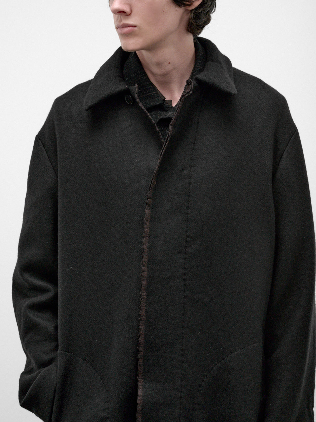 Black Wool Long Buttoned Coat (C221E-WPP-BLACK-BROWN)
