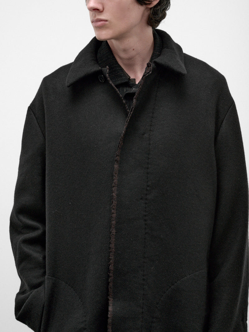 Black Wool Long Buttoned Coat (C221E-WPP-BLACK-BROWN)