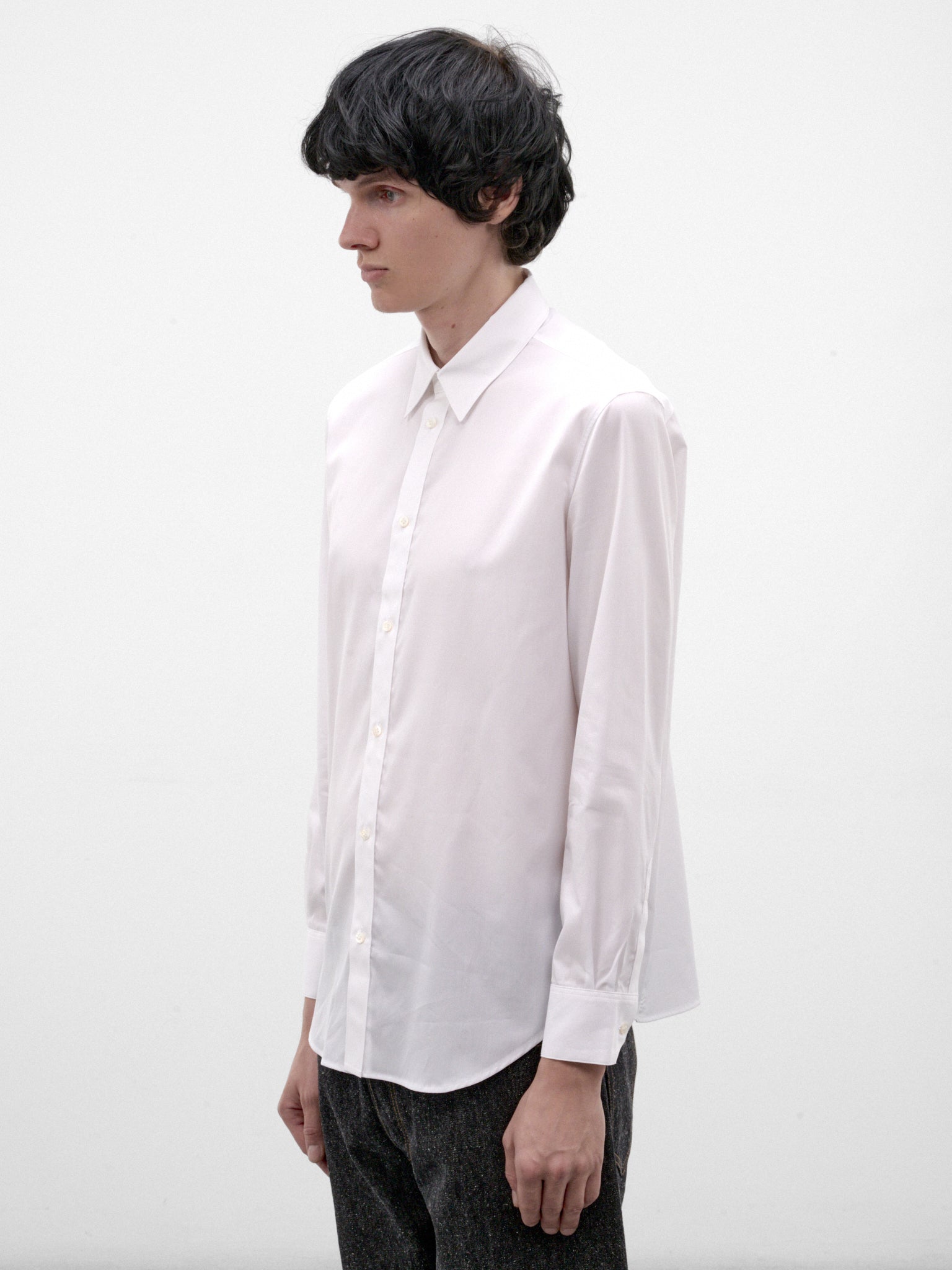 White Cotton Button-Up Shirt (C263F01YB02-WHITE)