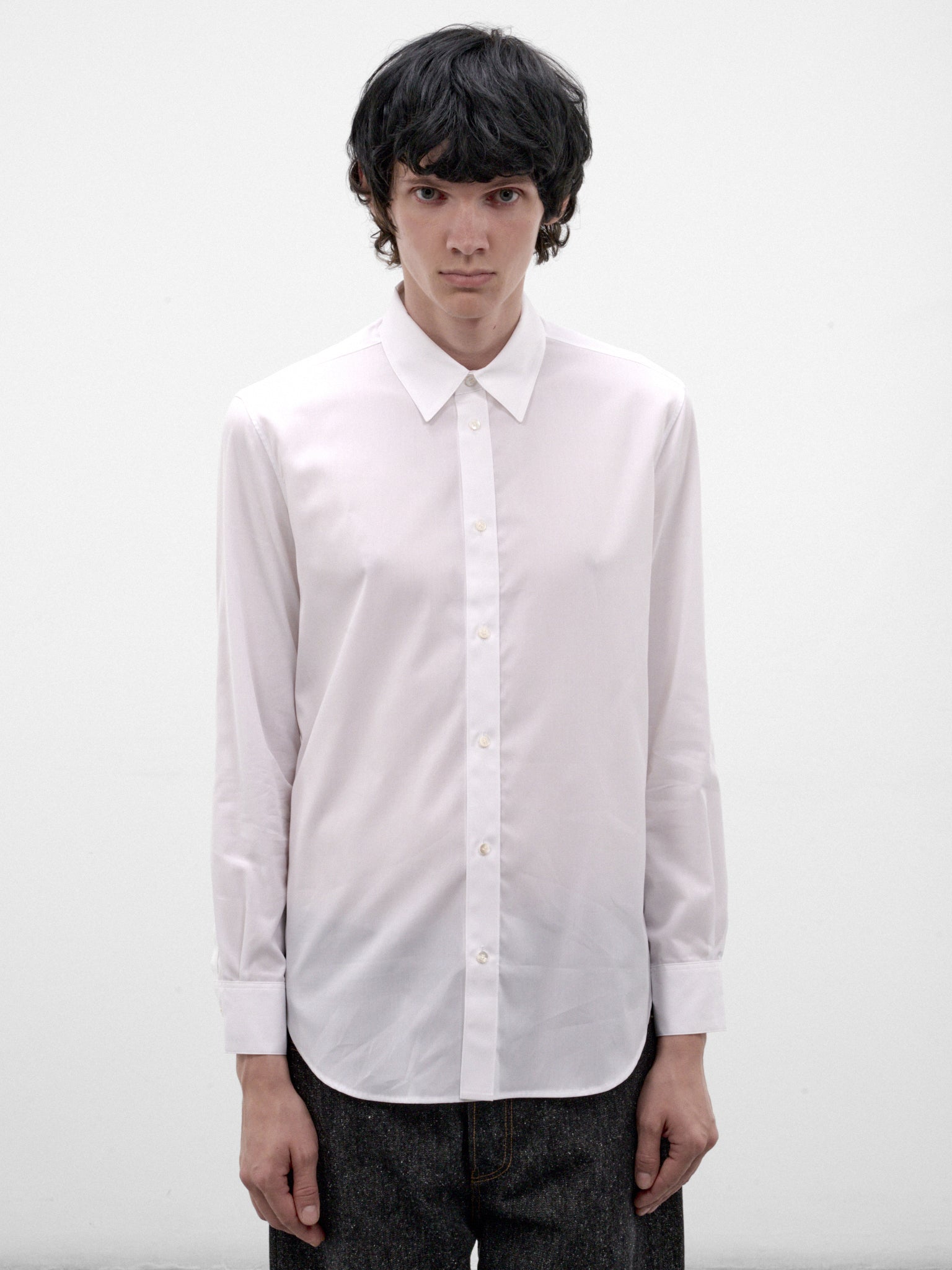 White Cotton Button-Up Shirt (C263F01YB02-WHITE)