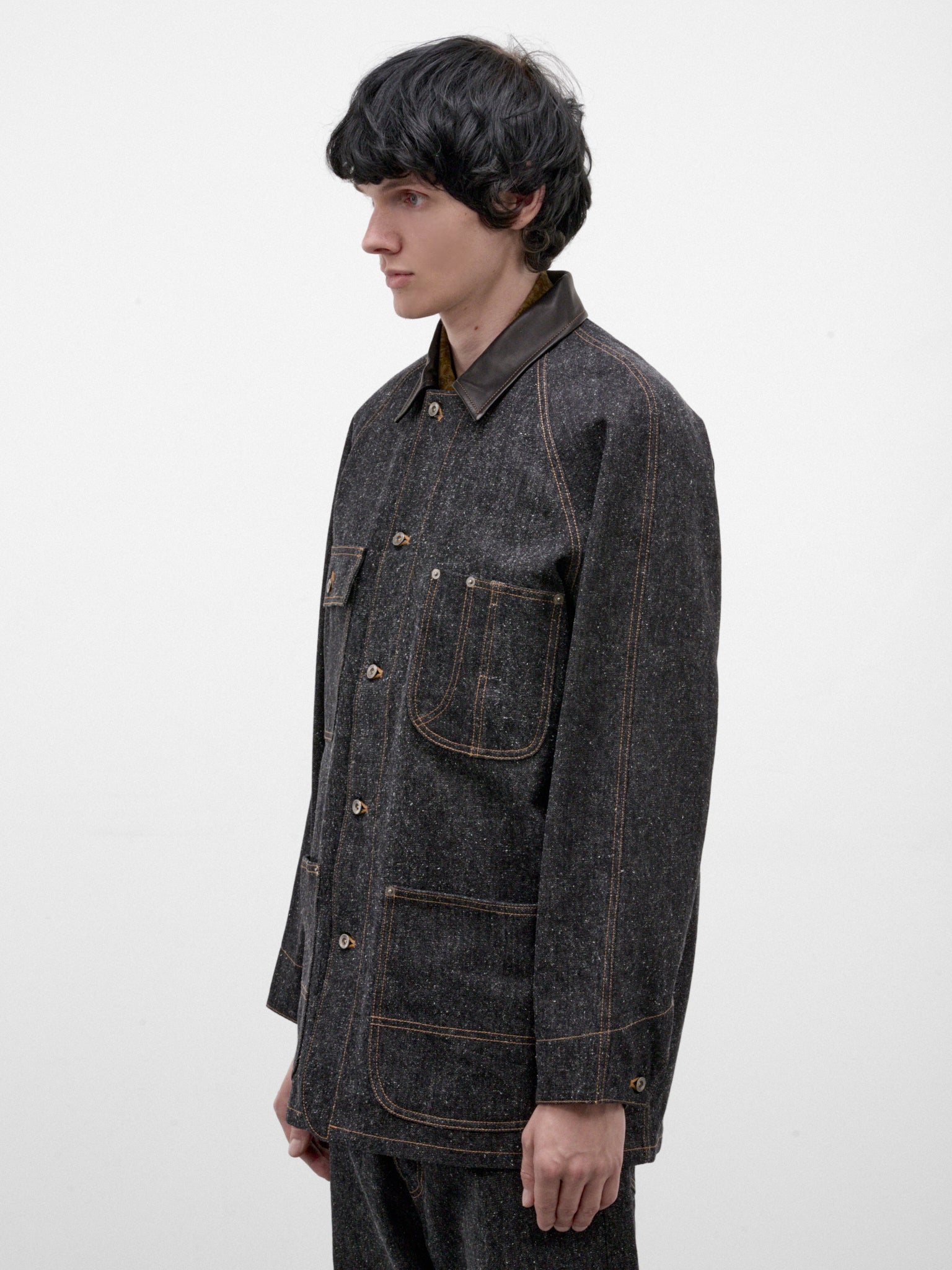 Black Cotton-Silk Workwear Jacket (C263F11J01-BLACK)