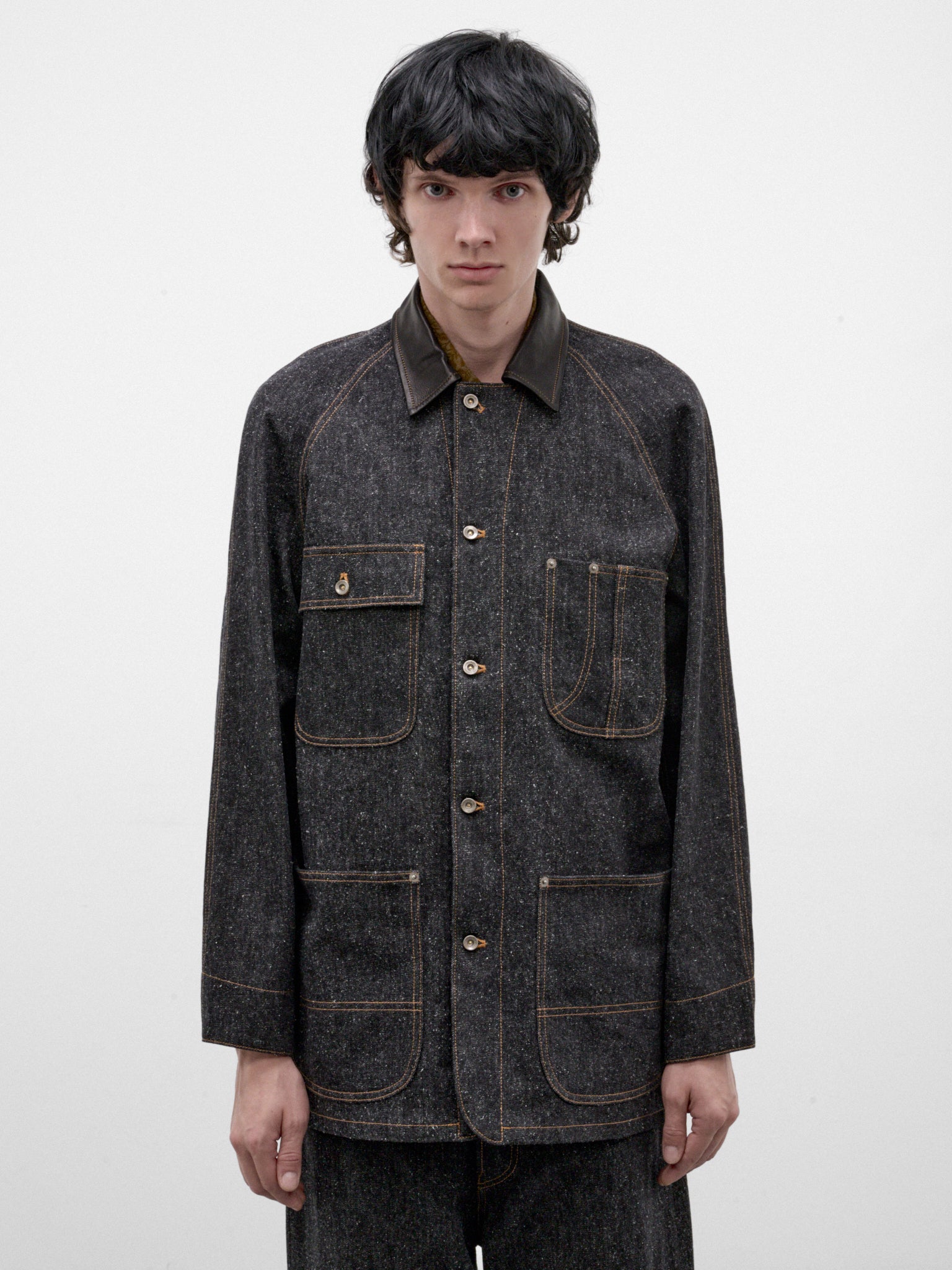 Black Cotton-Silk Workwear Jacket (C263F11J01-BLACK)