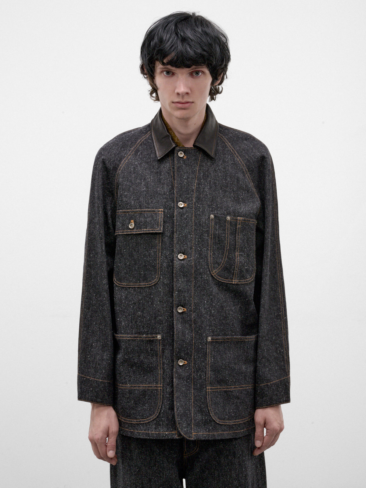 Black Cotton-Silk Workwear Jacket (C263F11J01-BLACK)