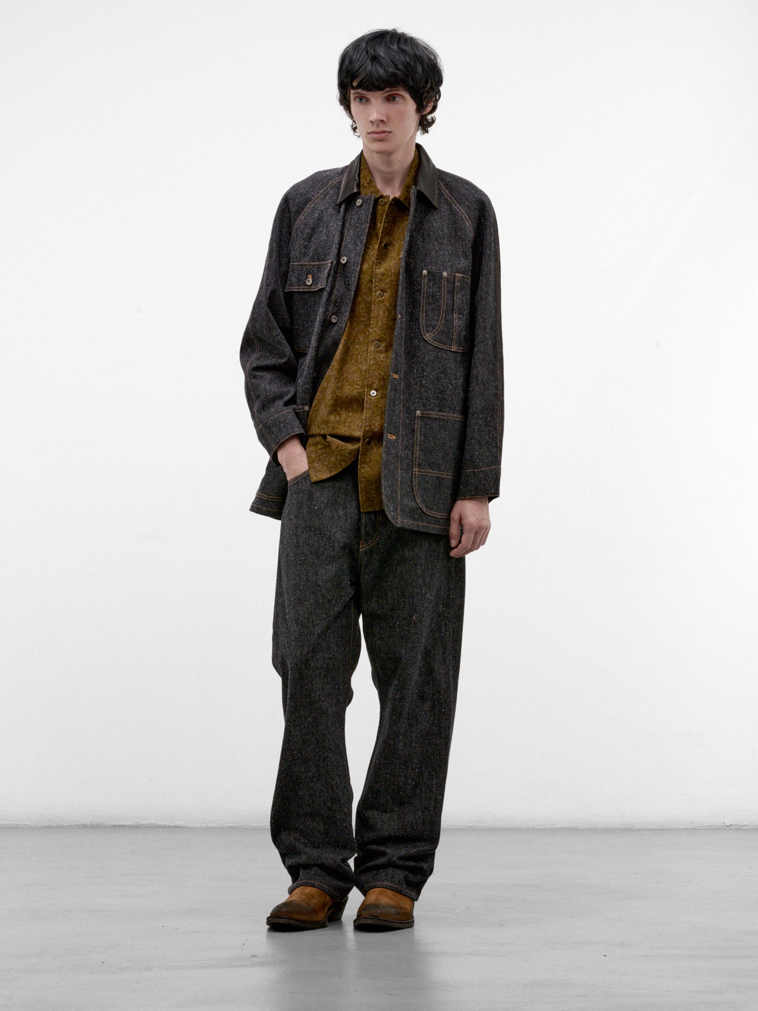 Black Cotton-Silk Workwear Jacket (C263F11J01-BLACK)