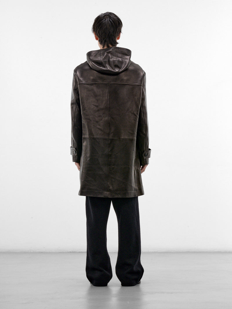 Black Leather Hooded Coat (C263L03C01-BLACK)