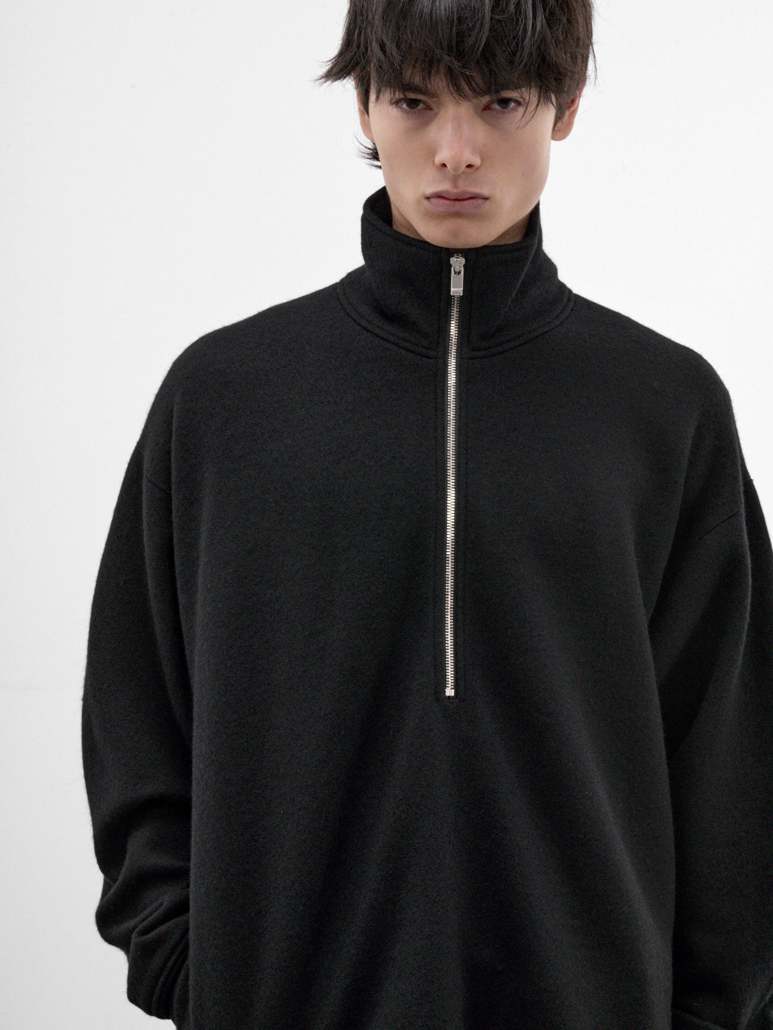 Black Wool Half-Zip Pullover (C263U02B02-BLACK)