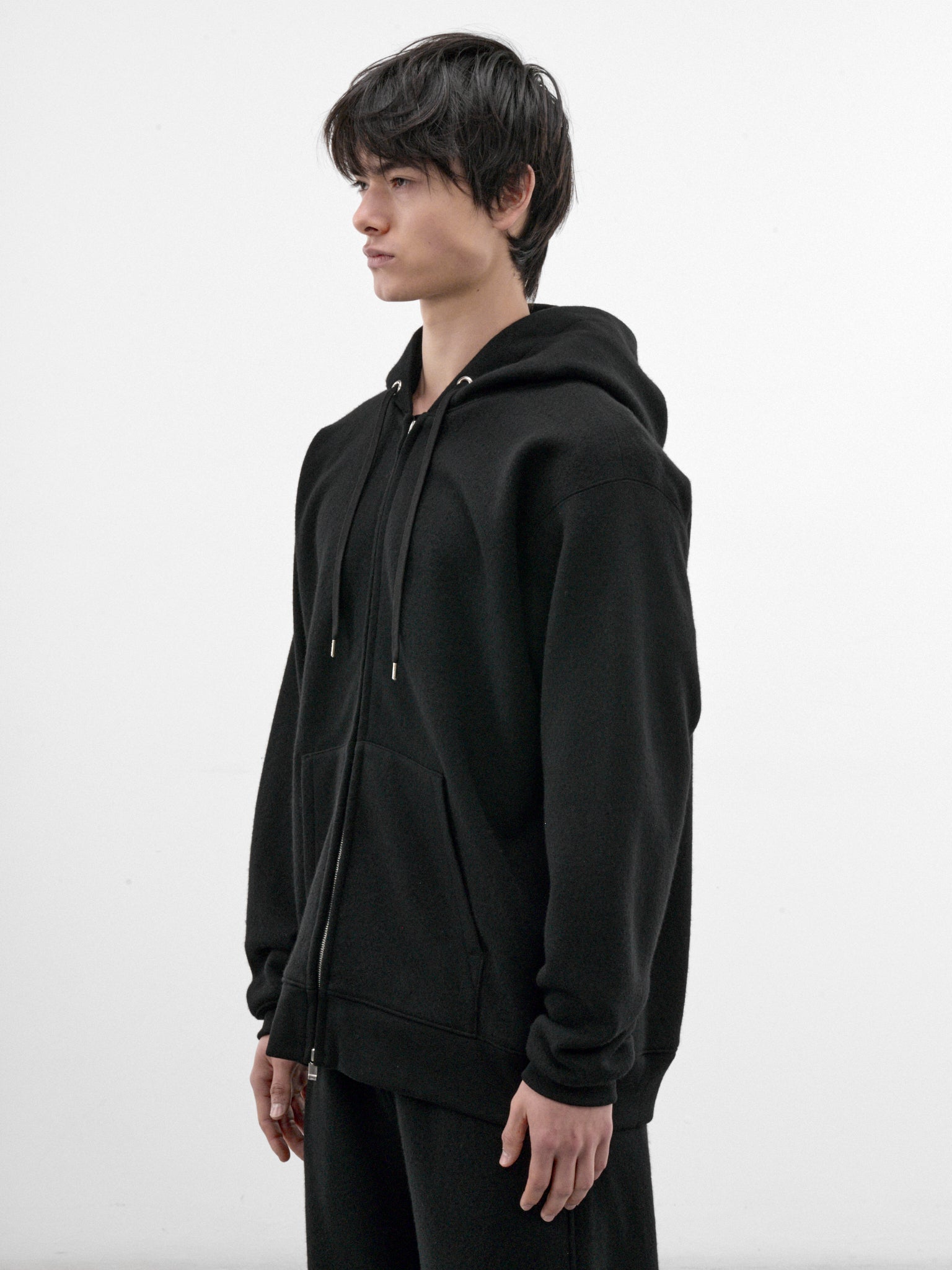 Black Wool Zip Hoodie (C263U02J01-BLACK)