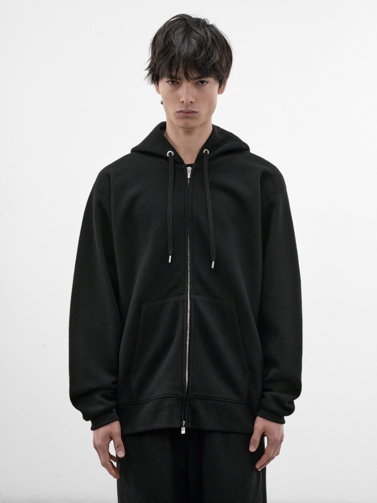Black Wool Zip Hoodie (C263U02J01-BLACK)