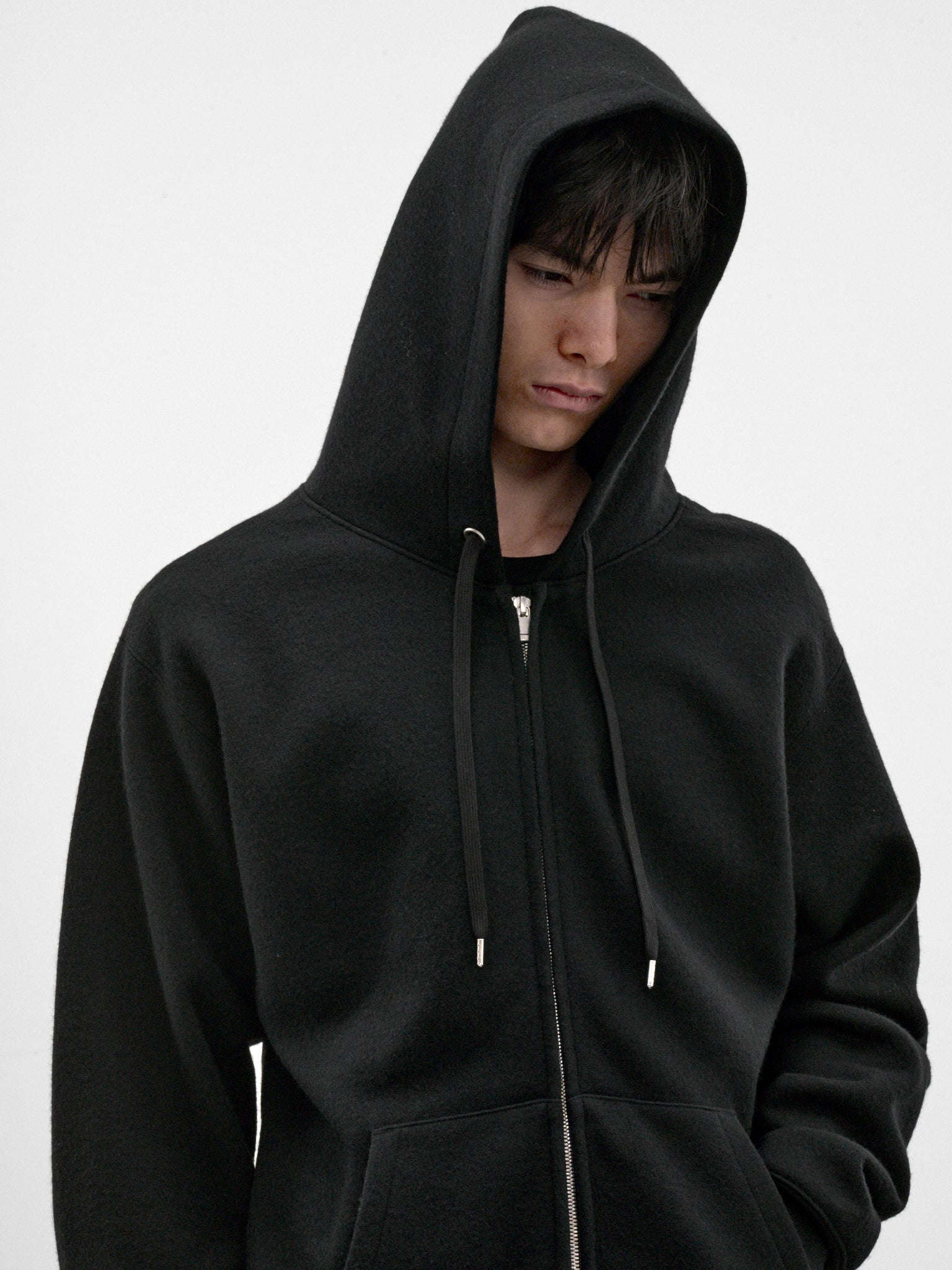Black Wool Zip Hoodie (C263U02J01-BLACK)