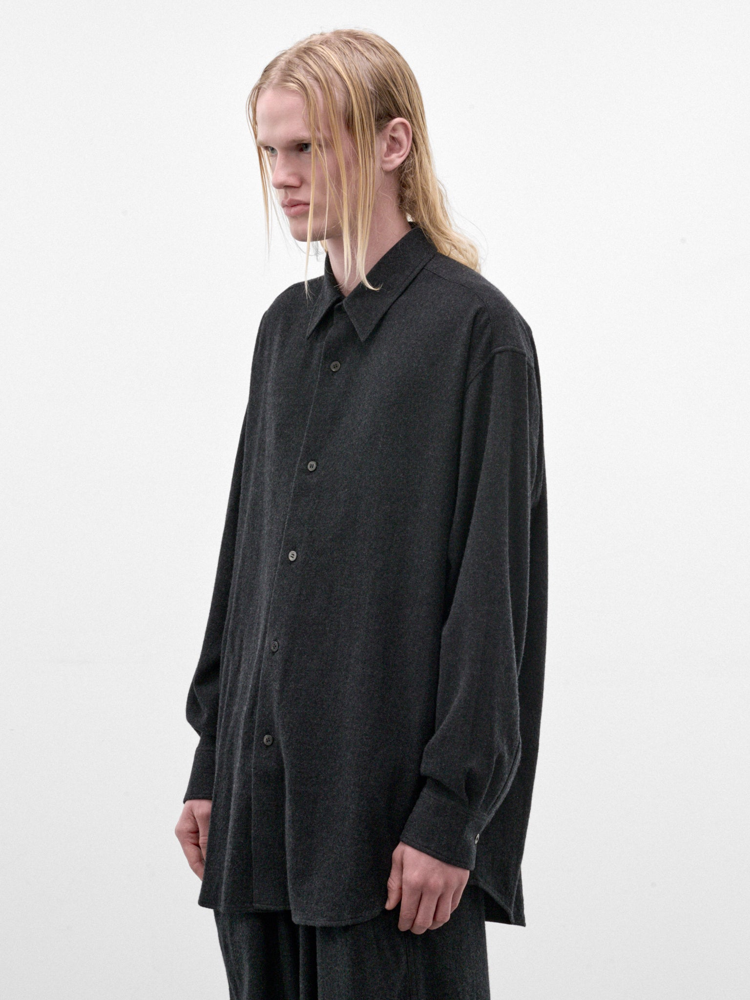 Dark Gray Wool Button-Up Shirt (C263F06B01-DARK-GRAY)