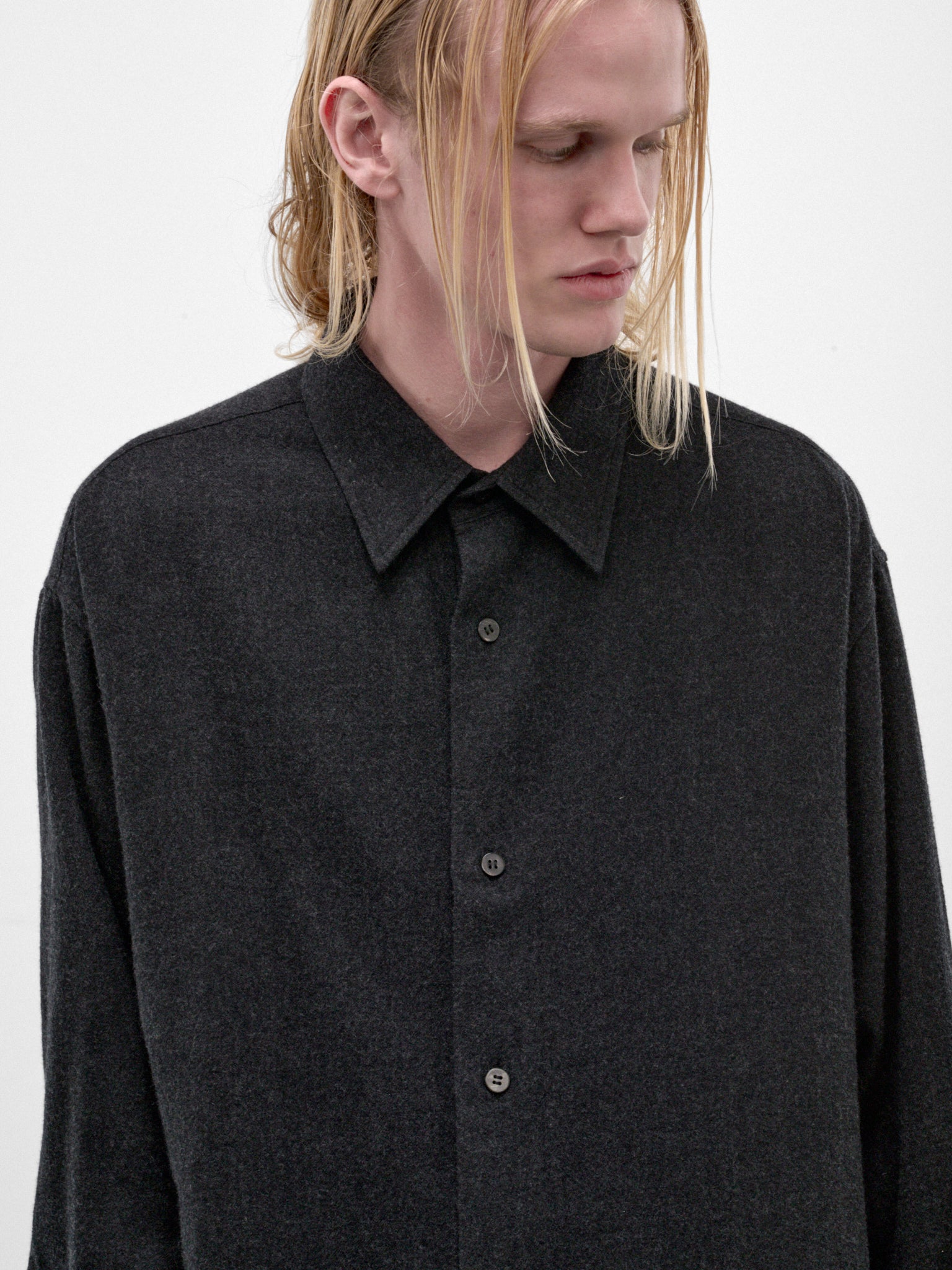 Dark Gray Wool Button-Up Shirt (C263F06B01-DARK-GRAY)