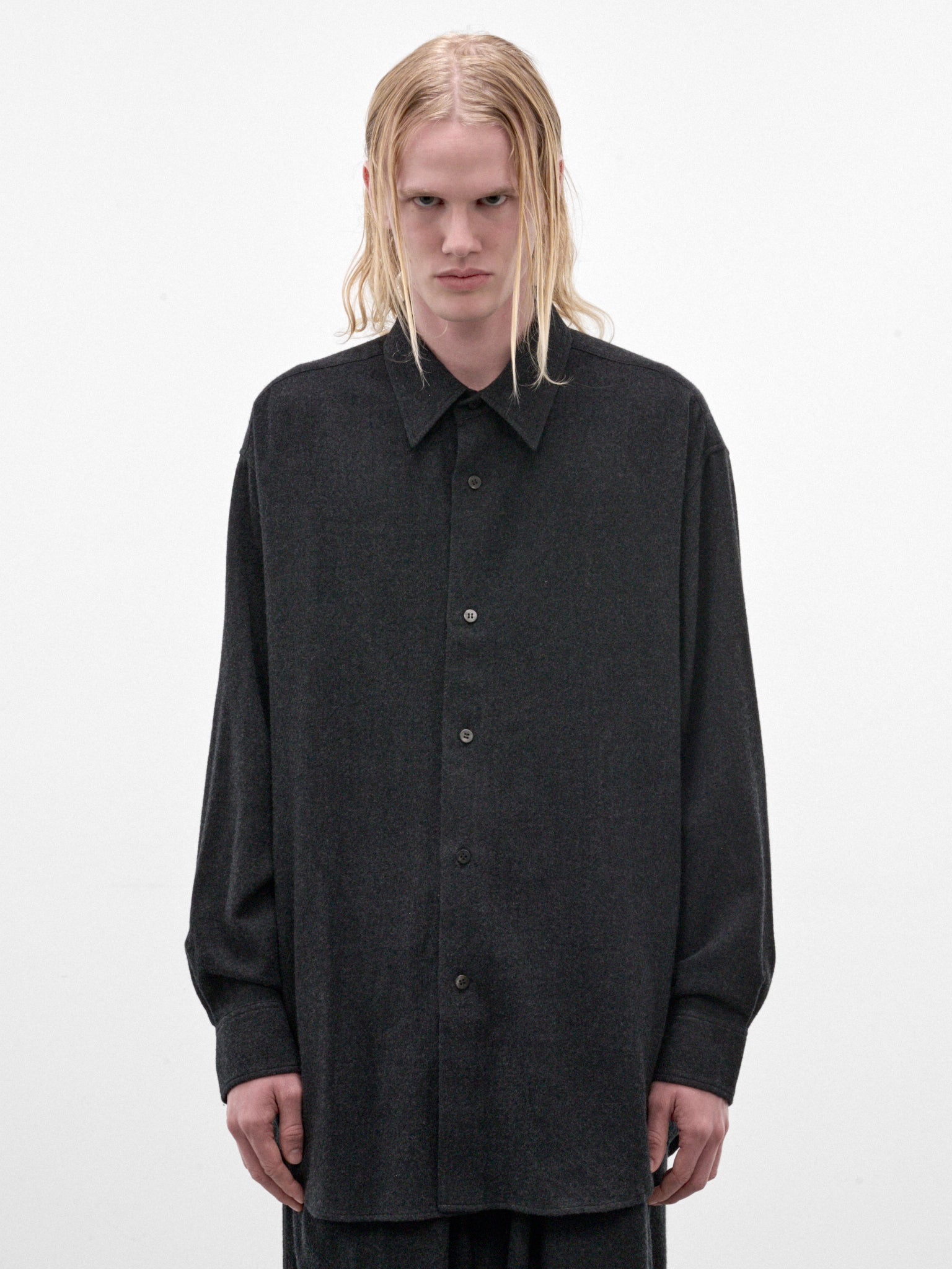 Dark Gray Wool Button-Up Shirt (C263F06B01-DARK-GRAY)