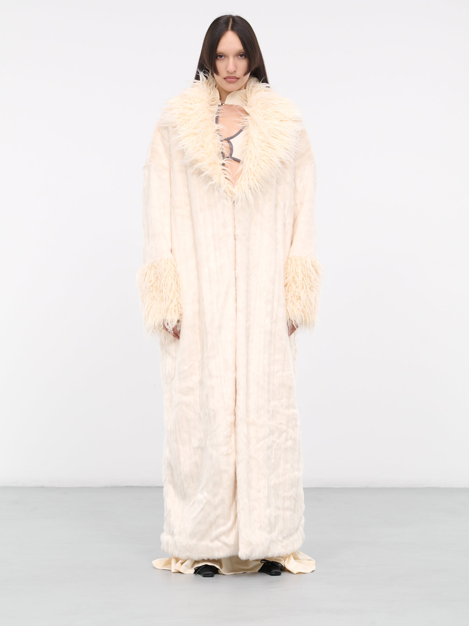 Shawl Collar Faux Fur Coat (CA-02-WH-WHITE)