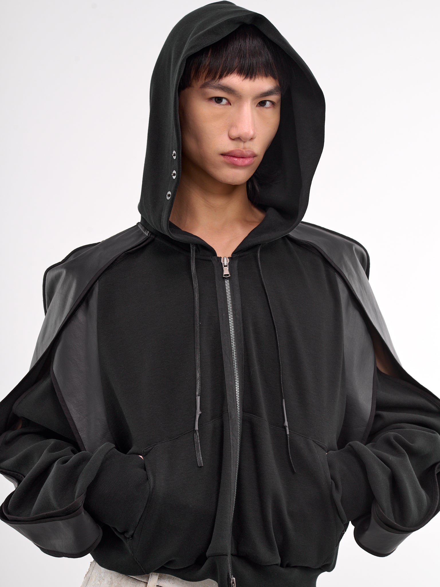 Horseshoe Crab Layered Zip Hoodie (CA07HCJ4BK-BLACK)