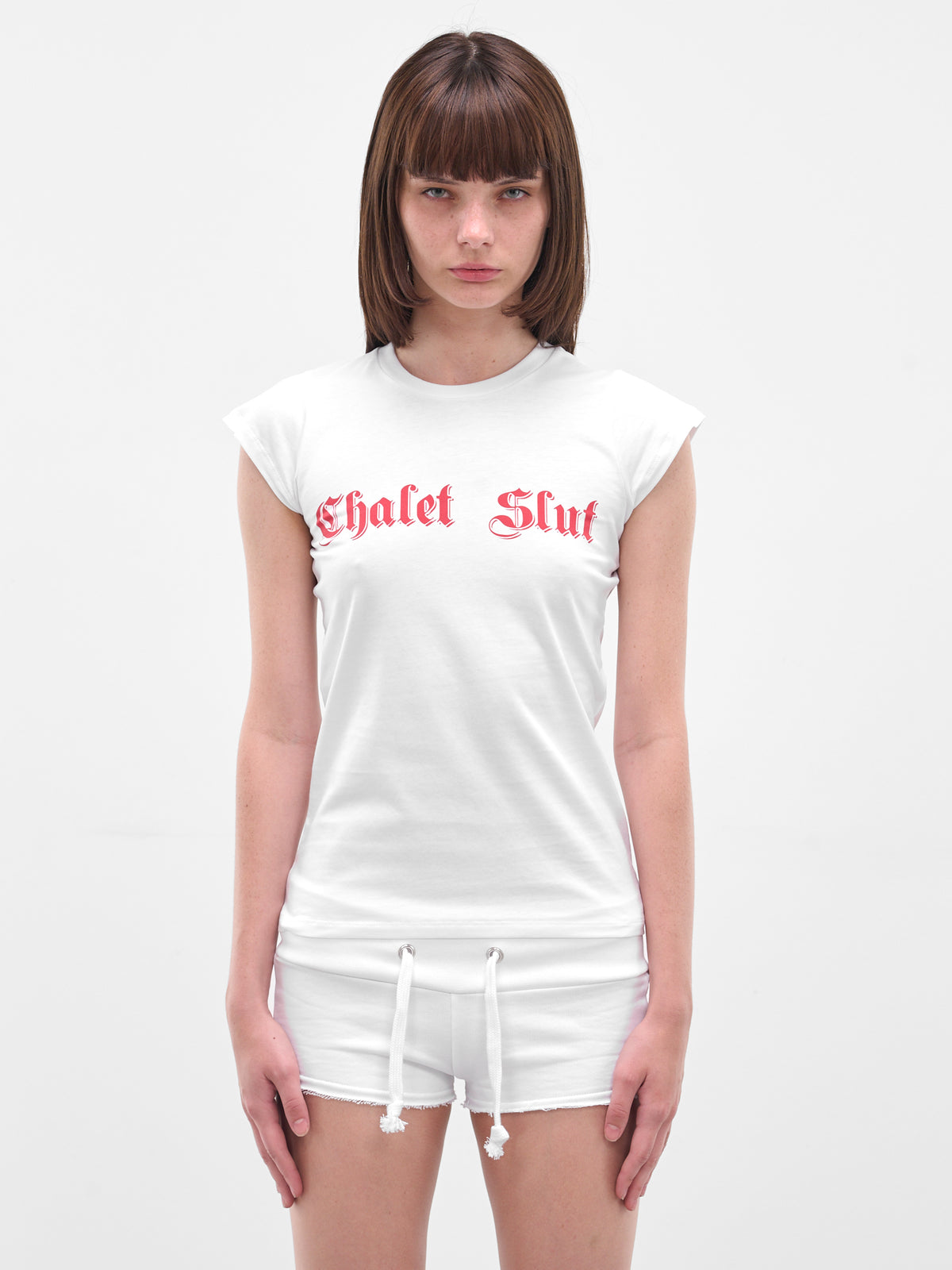 White 'Chalet Slut' Baby Tee (CALET-SLUT-BABY-TEE-WHITE)